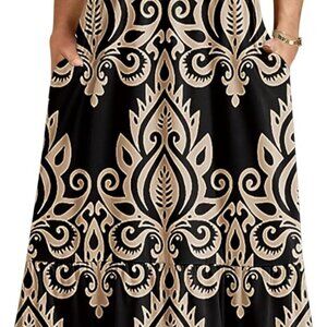 Women Plus Size Maxi Dress Casual Short Sleeve Pockets Summer Flowy